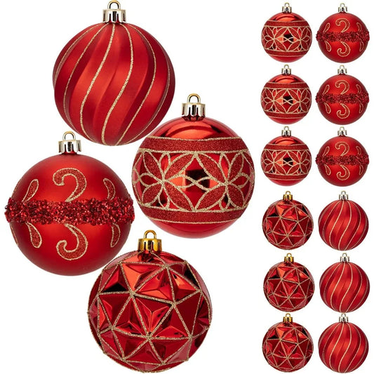 12pcs Red Christmas Ornaments Balls 3.14 inch Glitter Hanging Christmas Tree Ornaments Set for Christmas Decorations Hand Paint