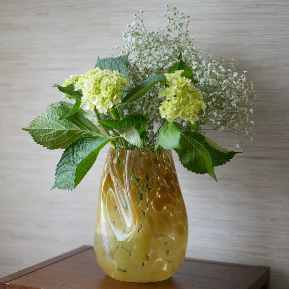 Large Artisan Blown Glass Vase Tortoise Speckled Finish Decorative Tabletop Accent Unique Floral Display Indoor Home Decor