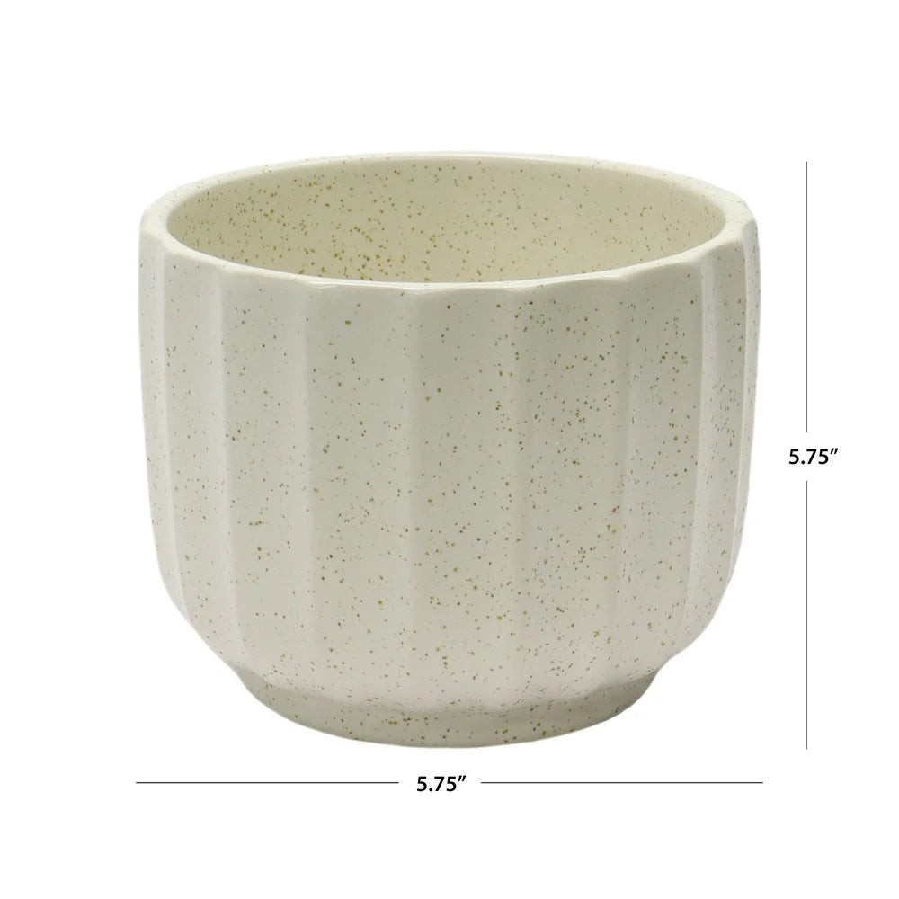 Ribbed Ceramic Vase Pot Indoor Plants Flowers Elegant Home Decor Any Room 4.5 Inch Cream White Durable Decor Accent