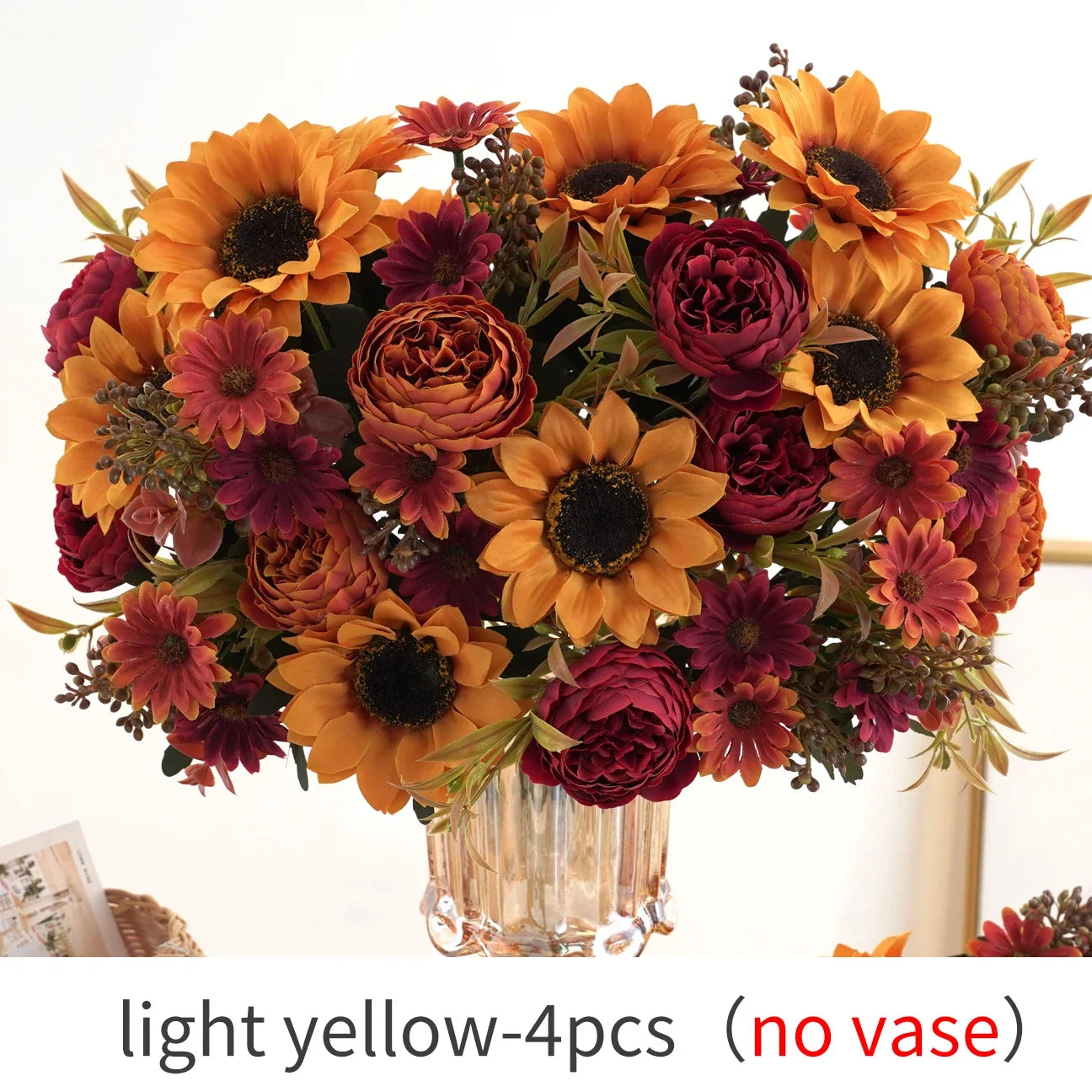 1/4Pcs Sunflowers peony Artificial Flowers Fall Summer Decor, Fake Fall Flowers Silk Faux Sunflower Bouquet Vines room decor