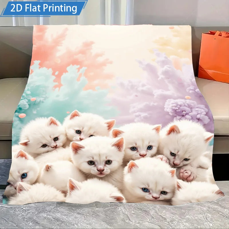 1pc Flannel Blanket Christmas Animal Print Fleece Blanket, Cozy Winter Bedding for Home Decor