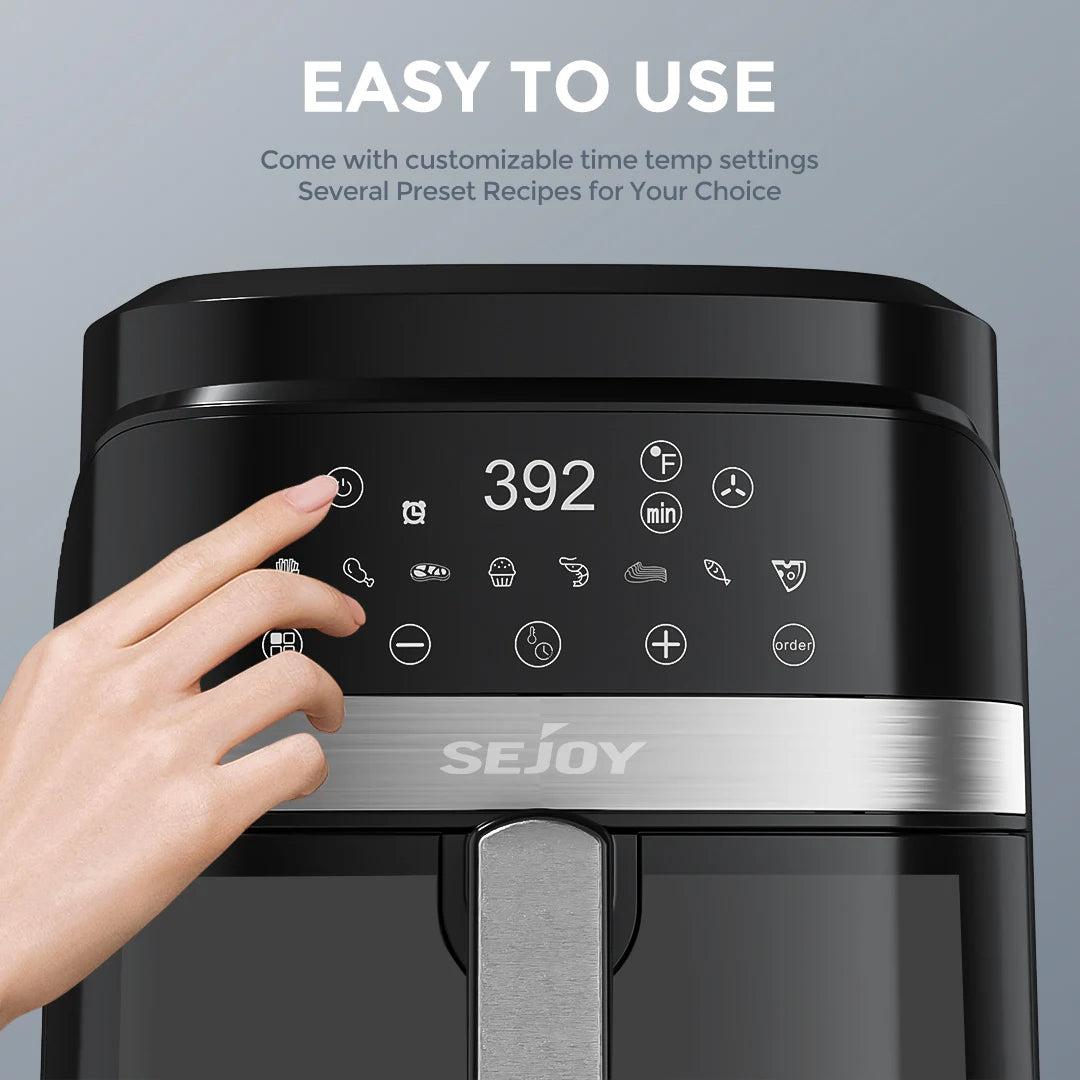 SEJOY Air Fryer Toaster Oven Combo 6 Quart Digital Display with 8 Cooking Presets Oilless Cooker,Visible Window