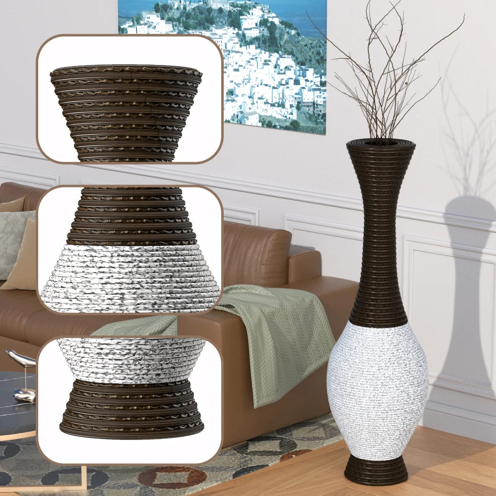 39-Inch Tall Standing Designer Floor Vase Durable Artificial Rattan Elegant Tone Dark Brown Finish Ideal Decor Accent