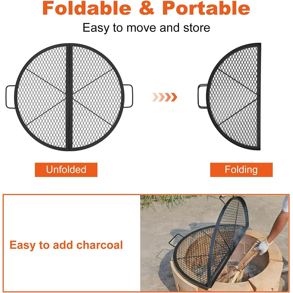 Foldable Fire Pit Cooking Grill Grate, X-Marks Fire Pit Grill Cooking Grate, Outdoor Campfire BBQ Grill, Heavy Duty Steel