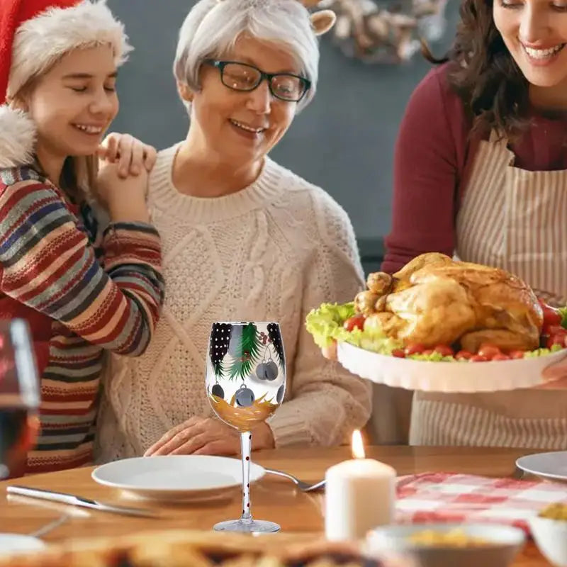 Creative Christmas Glass Cup Hand-Painted Christmas Tree Glass Goblet Red Wine Glass Christmas theme Home Glass Cup Xmas Gift