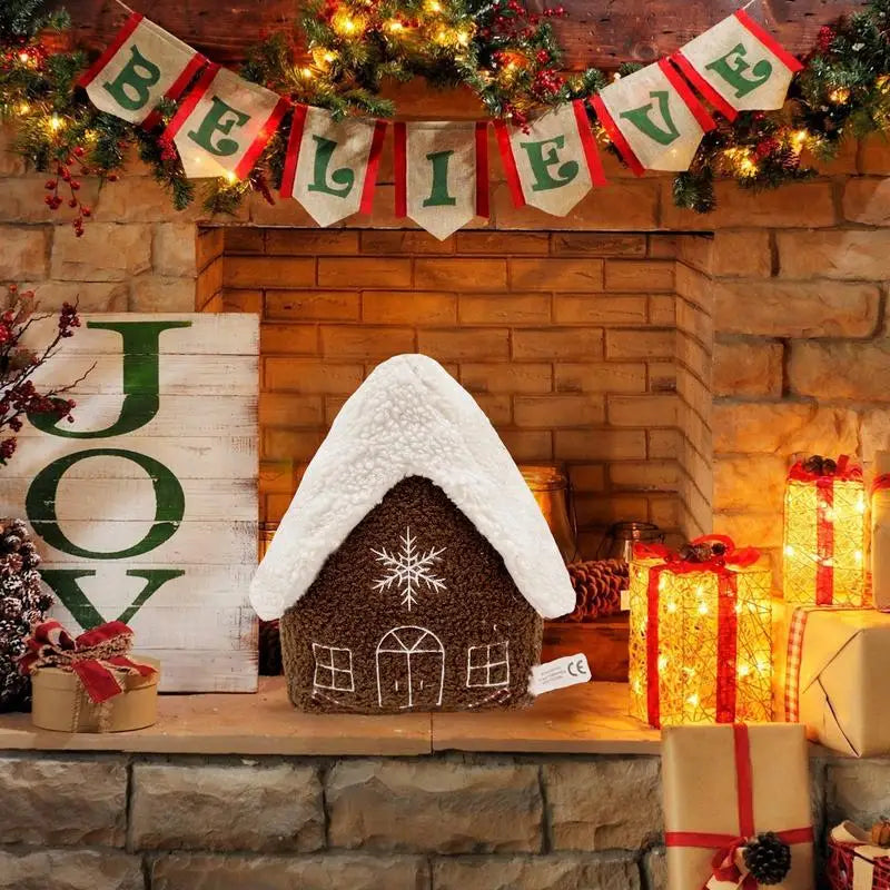Christmas Gingerbread House Plush Toys Pillow Snow House Xmas Gingerbread House Cushion Christmas Tree Decor Doll Plushie