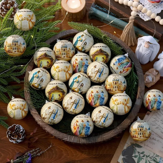 Outus 24 Pcs Nativity Scene Christmas Tree Ornaments Ball Christmas Jesus Decorations for Tree Vintage Christian Religious Hang
