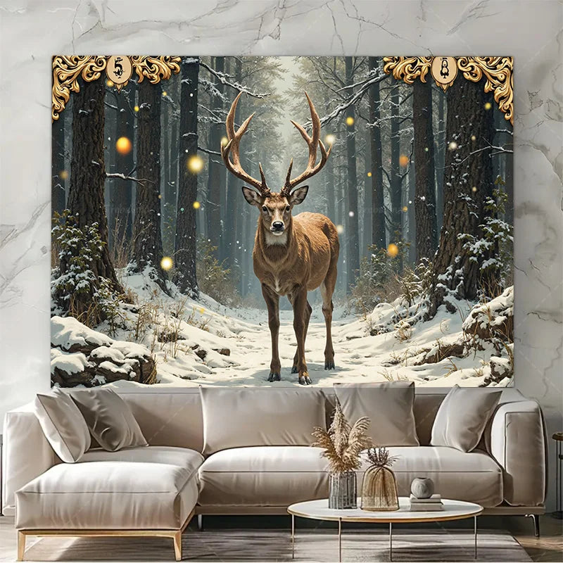 1pc Wall Tapestry "Enchanted Forest Deer Tapestry - Winter Wonderland Wall Art"