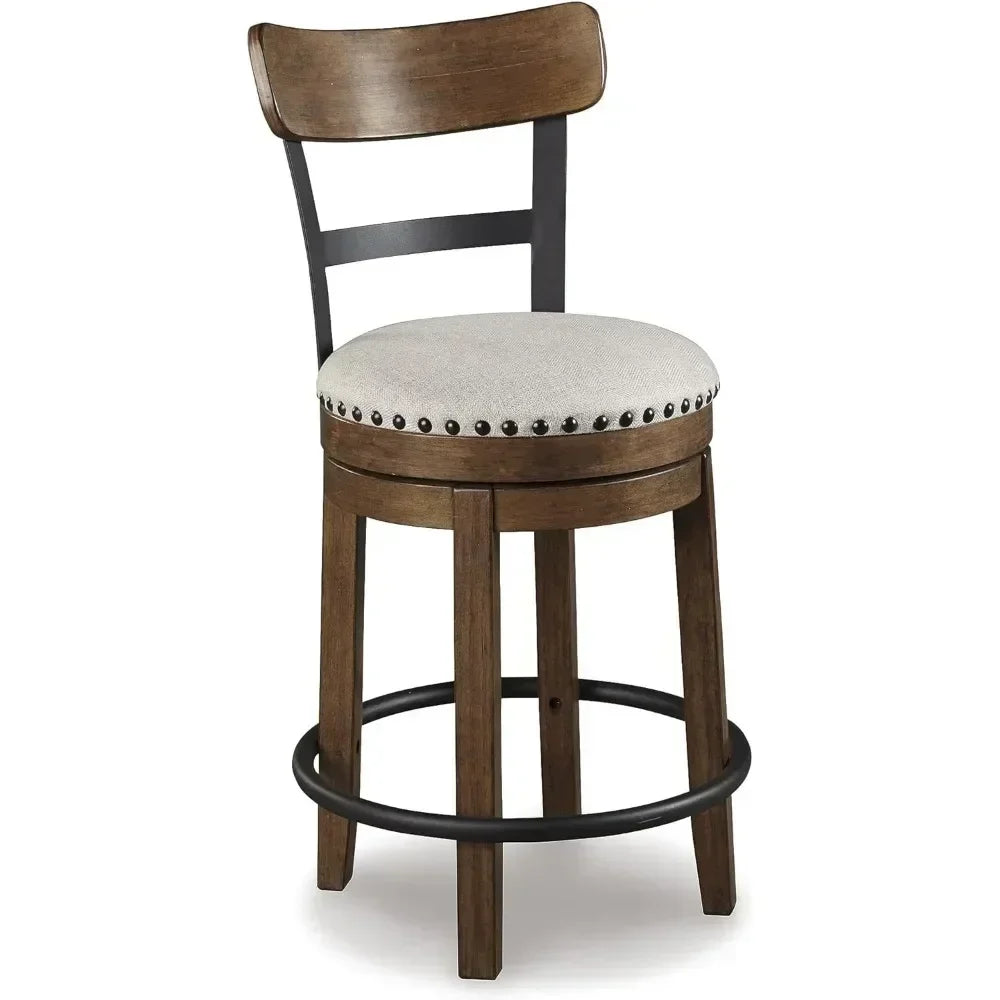 XMSJ-Valebeck Rustic Farmhouse 24.5” Counter Height Swivel Bar Stool, Brown