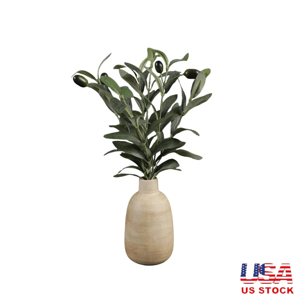 15 Inch Lifelike Olive Plant in Wood Finish Ceramic Vase Perfect Tabletop Decor Elegant Accent Piece Home Decoration