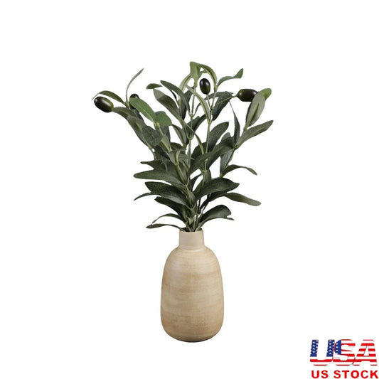 15 Inch Lifelike Olive Plant in Wood Finish Ceramic Vase Perfect Tabletop Decor Elegant Accent Piece Home Decoration