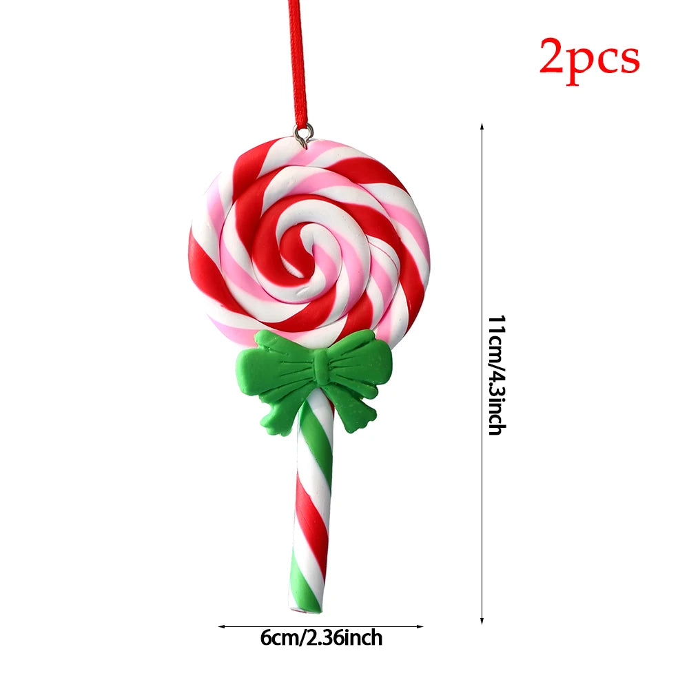 2pc 15cm Large Candy Pendant Christmas Decoration Red And White Lollipop PVC Painted Gold Xmas Tree Decora New Year Kids Gifts