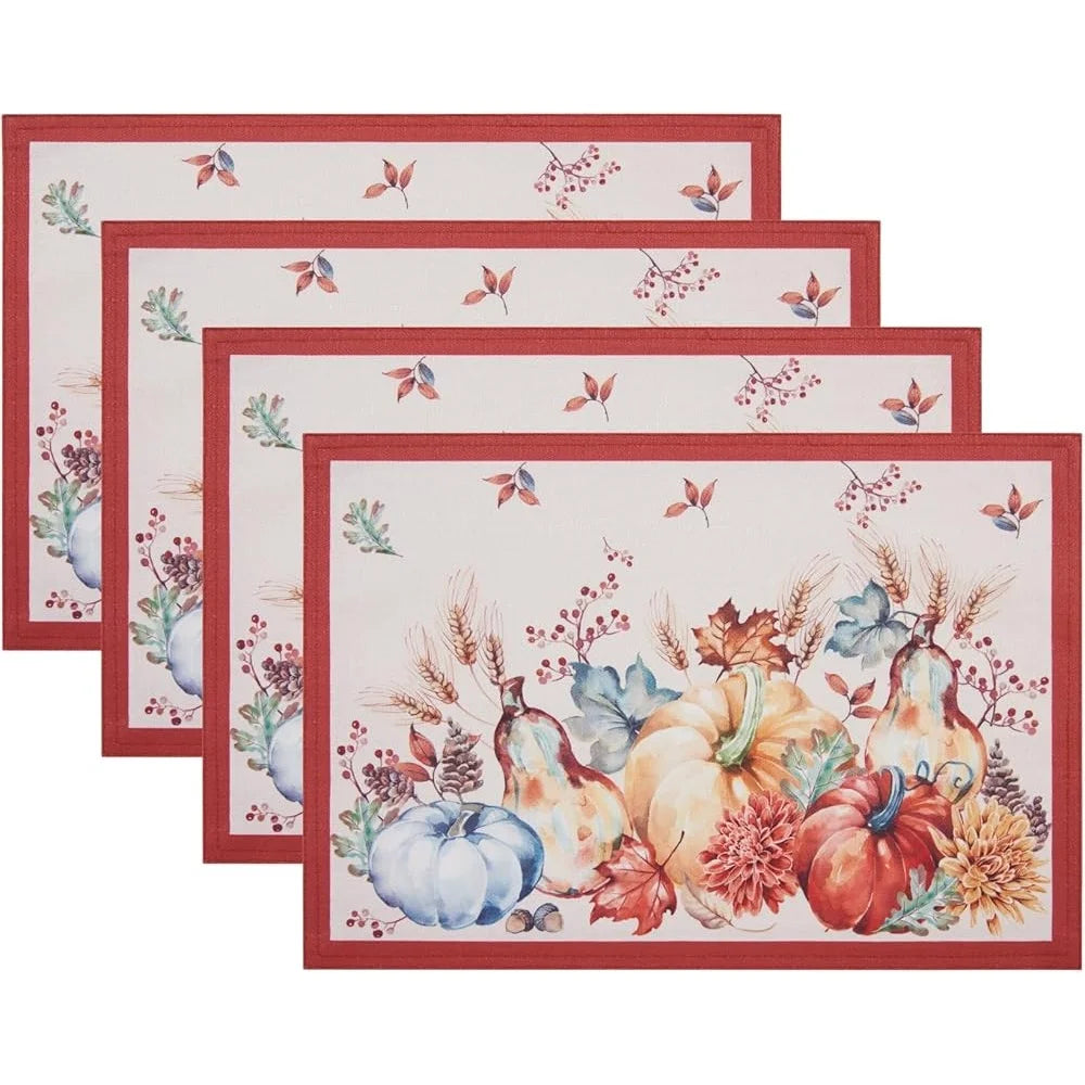 Harvest Pumpkin Placemats Set of 4 Durable Polyester Table Linens Fall Dining Elegant Table Decor Easy Care Wrinkle-Free