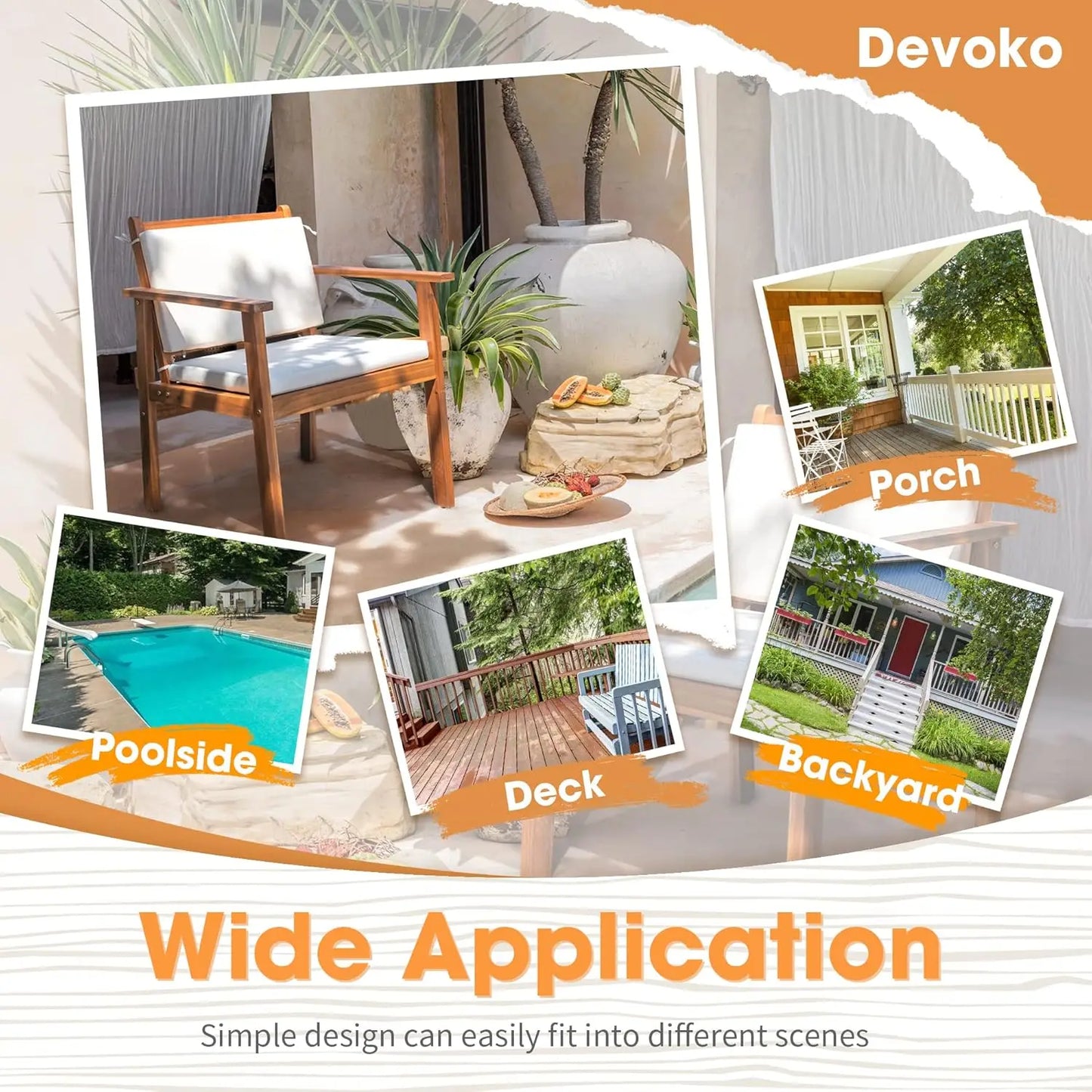 Patio Furniture 4 Piece Acacia Wood Outdoor Conversation Sofa Set for Garden, Deck, Backyard, Natural
