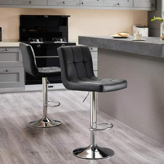 XMSJ.Bar Stools Set of 2, Armless Adjustable Swivel Barstools, PU Leather Hydraulic Kitchen Counter Height Bar Stools, Black