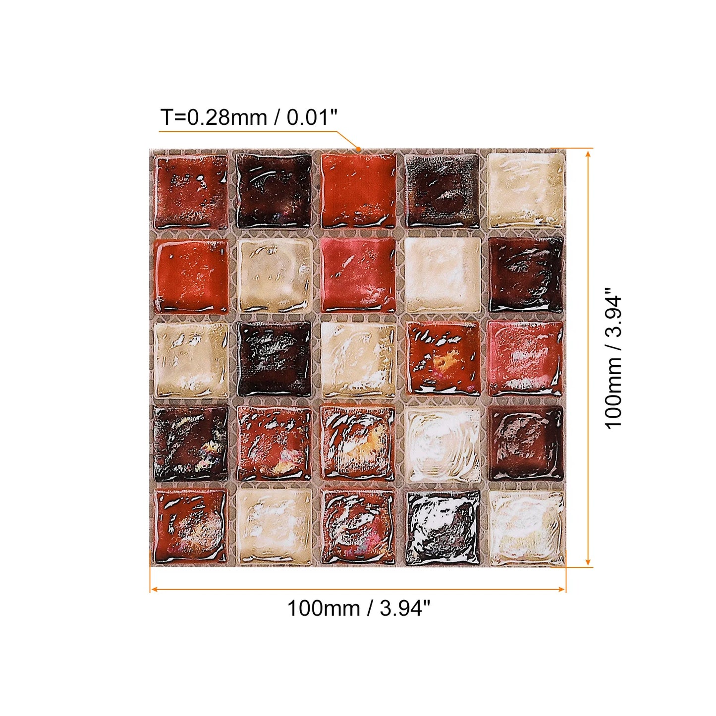 25Pc Peel and Stick Wall Sticker 3.94"x3.94" Waterproof Small Size Mosaic Self-Adhesive Stickers Decorative for Kitchen Bathroom