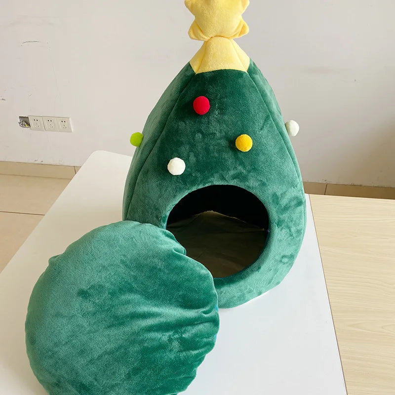 New Christmas tree cat nest dog Nest winter warm pet Nest winter cat house pet supplies Teddy pet bed Pink dog bed Dog pee Puppy