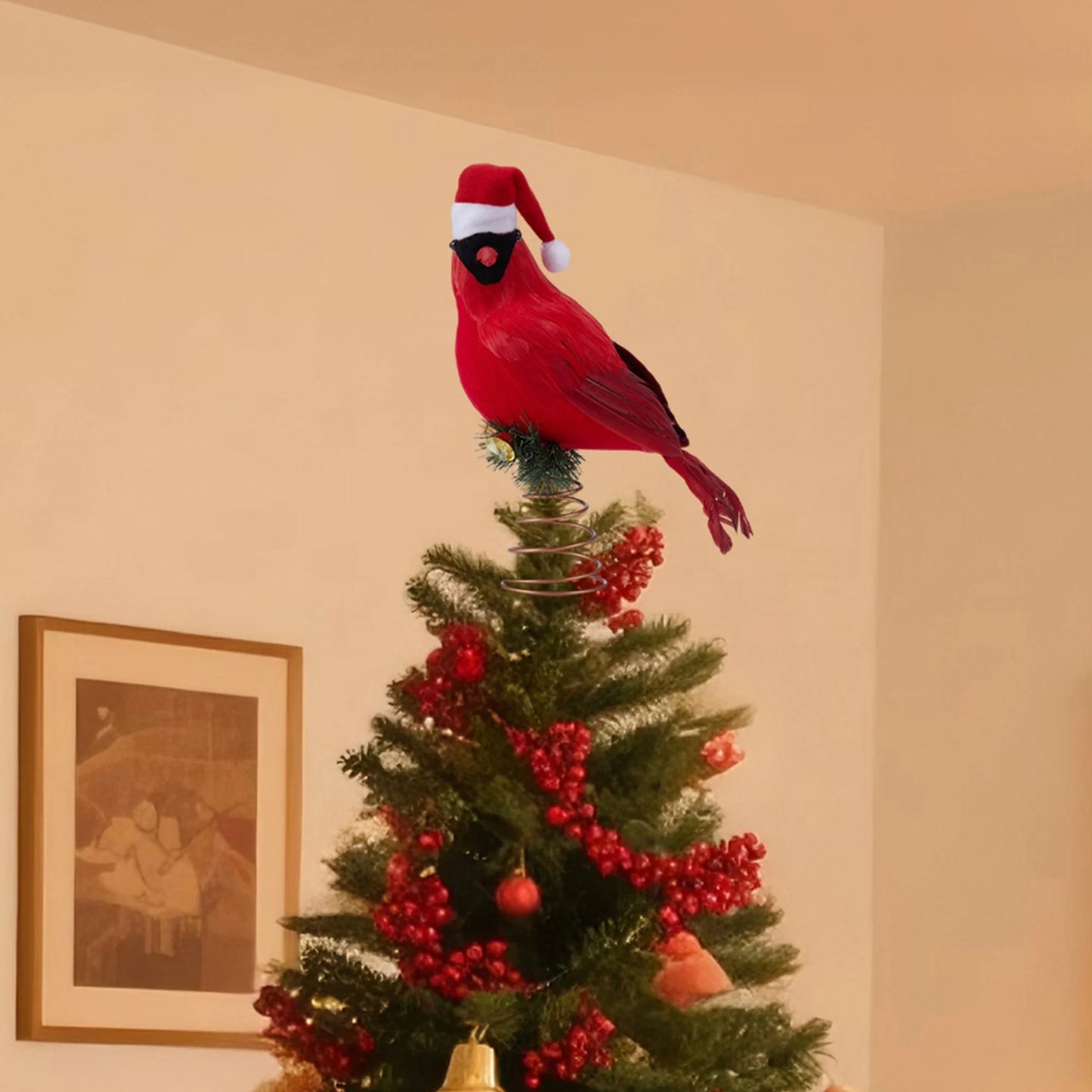 Vibrant Red Cardinal Bird Christmas Tree Topper - Festive Top Decoration for Indoor and Outdoor Holiday Parties