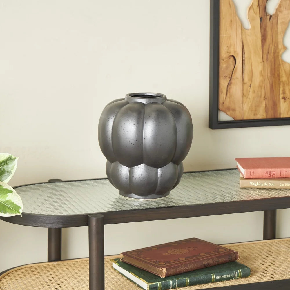 Contemporary Black Ceramic Bubble Vase Distressed Textured Surface Unique Home Accent Modern Centerpiece Gift Decor