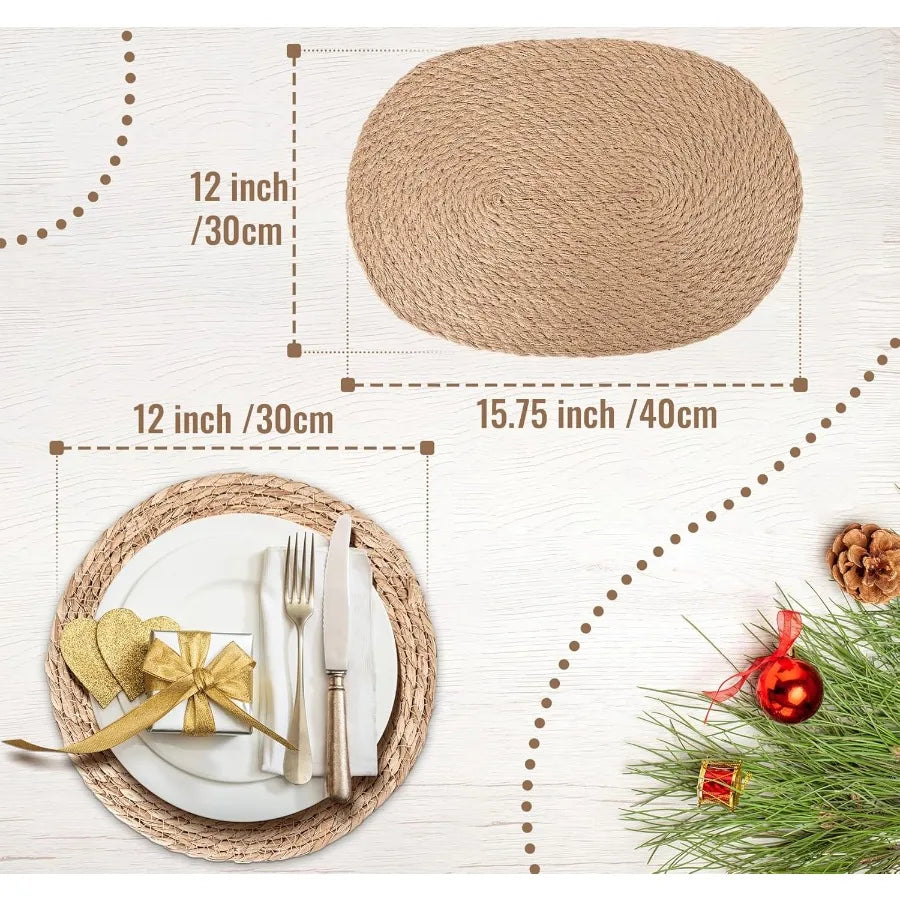 Round Woven Placemats Set of 6 Handmade Natural Wicker Placemats for Holiday Wedding Home Slip Heat Resistant Rattan Chargers f
