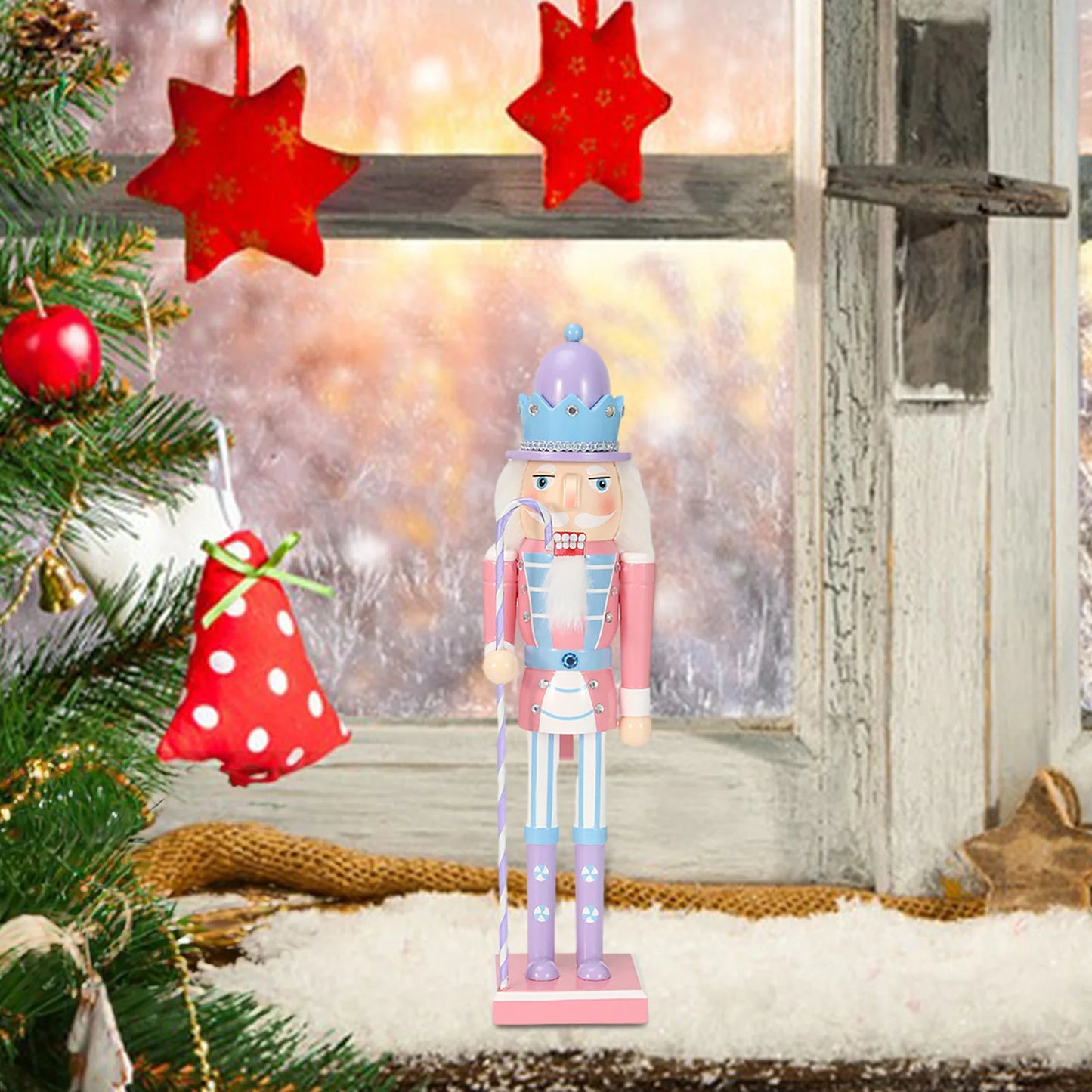 Candy Color Nutcracker Soldier Doll Wooden Festive Ornament Hand Painted Sweet Soldier Doll Christmas Figures for Gifts