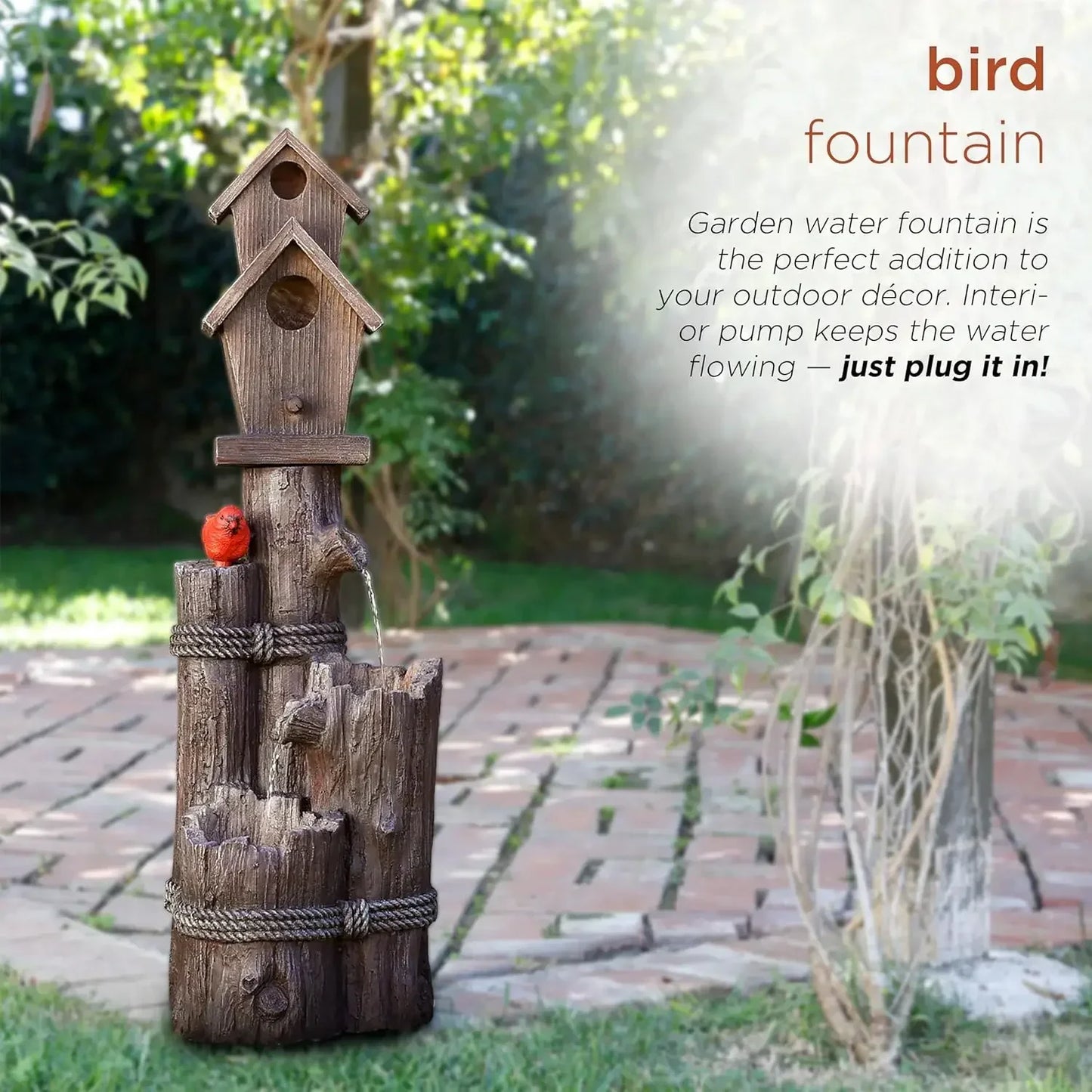 35" Tall Outdoor 3-Tier Birdhouse Water Fountain Yard Art Decor