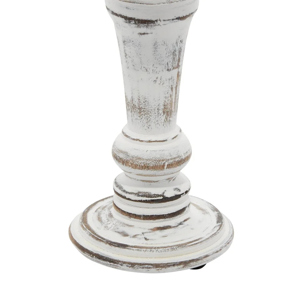 Set of 3 White Wood Candle Holders Tapered Design Rustic Decor Centerpiece Indoor Use Home Accents Solid Mango Wood
