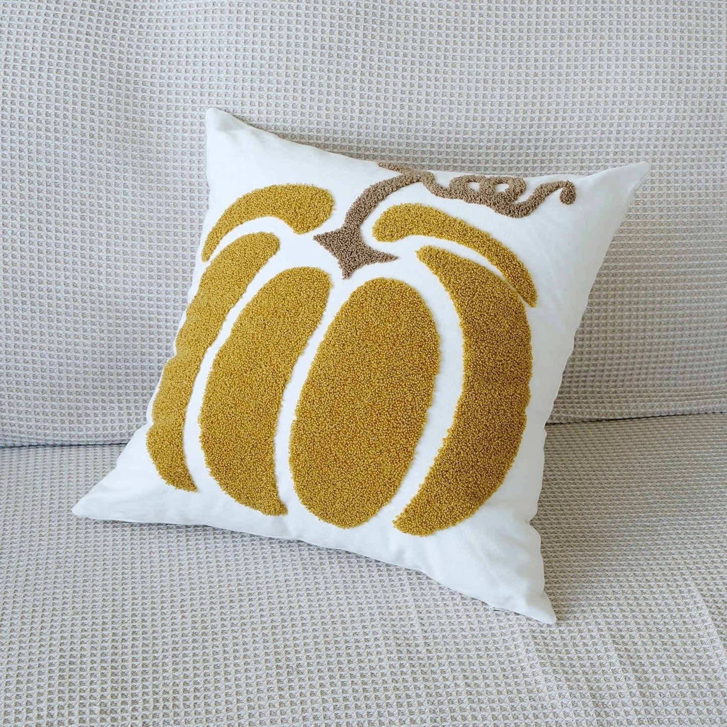 Autumn Harvest Throw Pillow Covers with Festive Pumpkin Embroidery - Decorative Cushion Cases for Home Sofa Couch Bed -