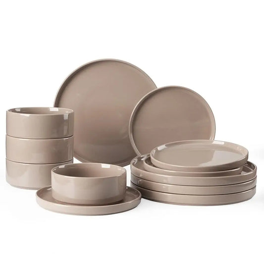 Nebula Plates And Bowls Set, 12 Pieces Dinnerware Sets, Dishes Set For 4, Cinnamon Brown