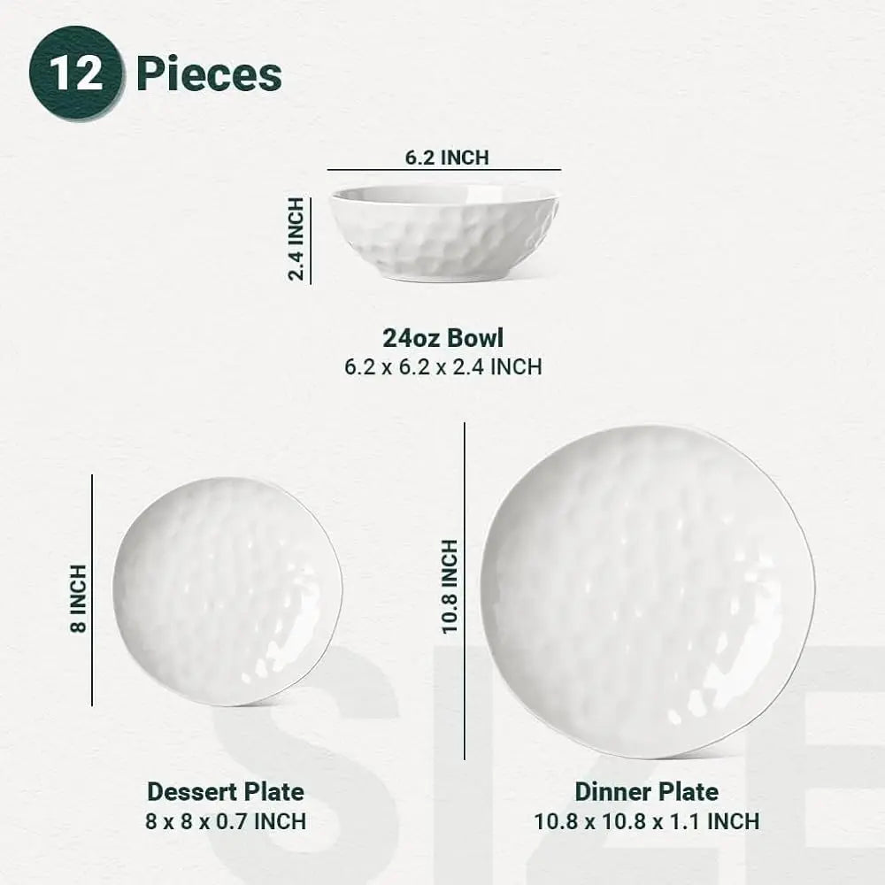 Plates And Bowls Sets, Dinnerware Set 12 Piece Service Porcelain Dinnerware For 4, For Dessert Salad And Pasta, White Dishes