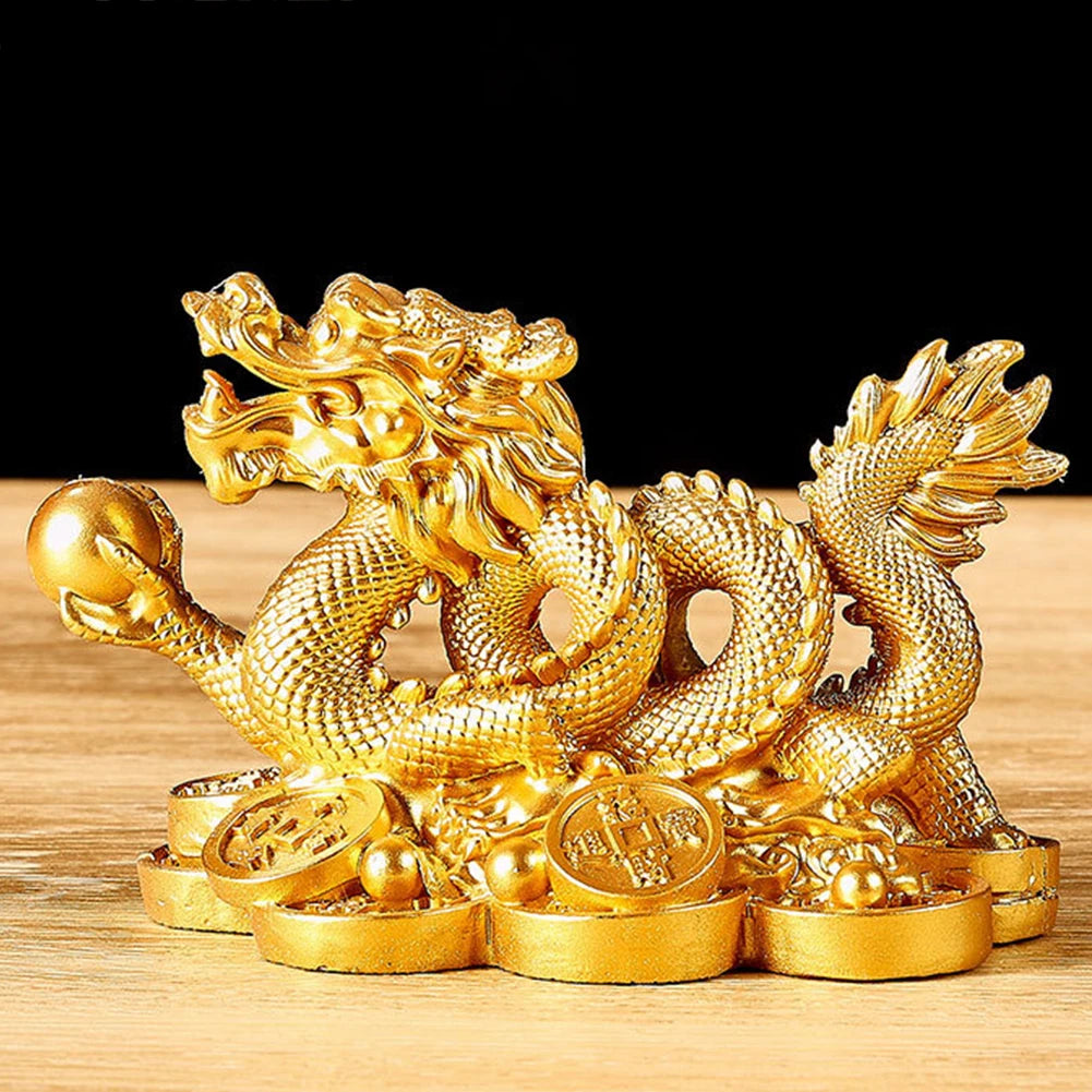 2024 Feng Shui Dragon Statue Attract Wealth New Year Dragon Sculpture Good Luck Auspicious Dragon Statuette for Home Office