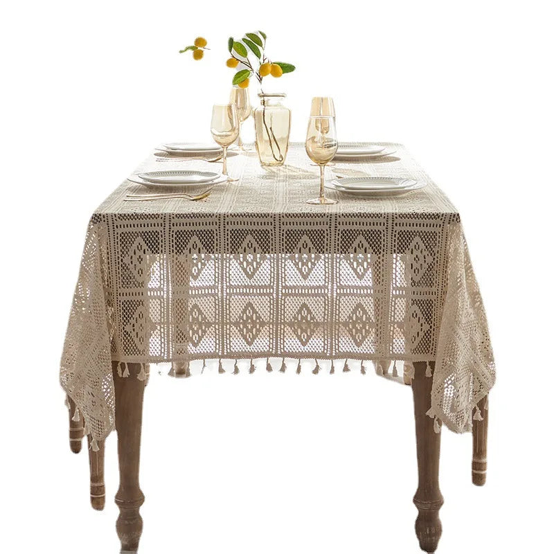 Luxury Style tablecloth, elegant hollow lace, non-slip dustproof dining table cover, durable fabric for home use, wholesale