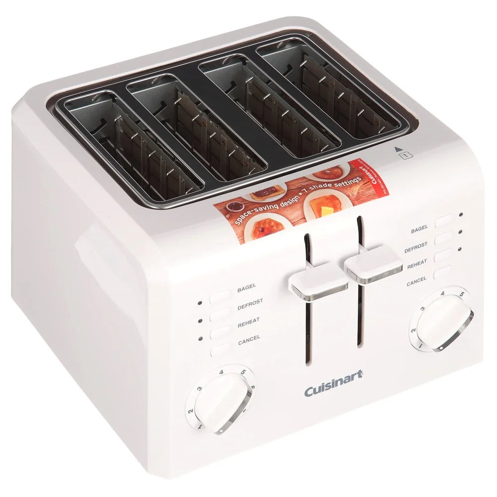 4 Slice Compact Toaster with High Lift Carriage Dual Controls 7 Shade Settings Reheat Defrost Bagel Function Slide Out Crumb