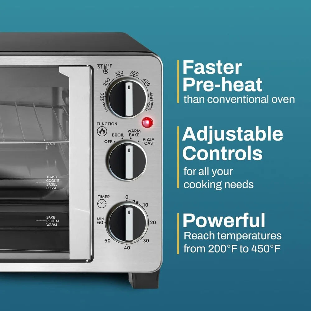 New upgrade-Black Double French Door Countertop Toaster Oven,Bake,Broil,Toast,Keep Warm,Fits 12" pizza, 25L capacity - Authentic