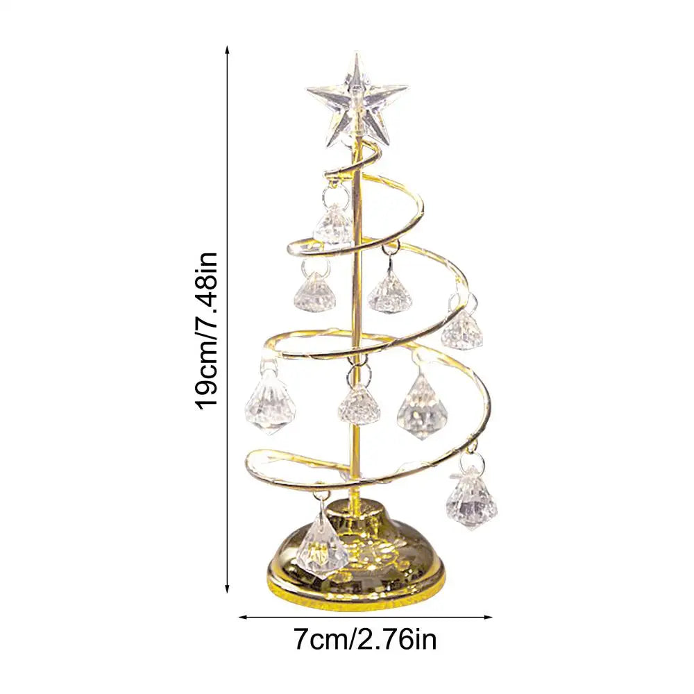 Crystal Christmas Tree For Desk Rotating Crystal Glitter Christmas Tree Electroplating Iron Art Winter Festival Tree Night Light