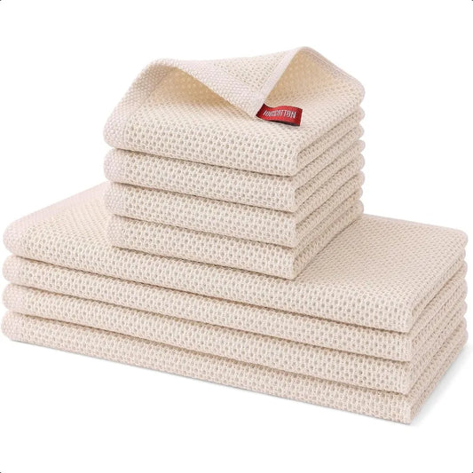 100 Cotton Kitchen Towels and Dishcloths Set 8 Pack Waffle Weave Dish Towels Ultra Soft Absorbent Quick Drying Dish Rags 13 x 2
