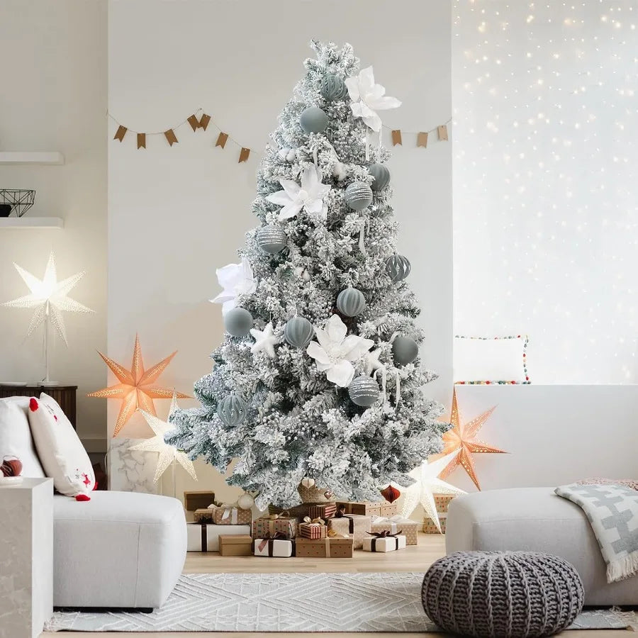 Elegant Christmas Ornaments Set of 12 3.15Inch Flocked Velvet Balls with Hand Painted Designs in Dusty Blue Perfect for Holiday