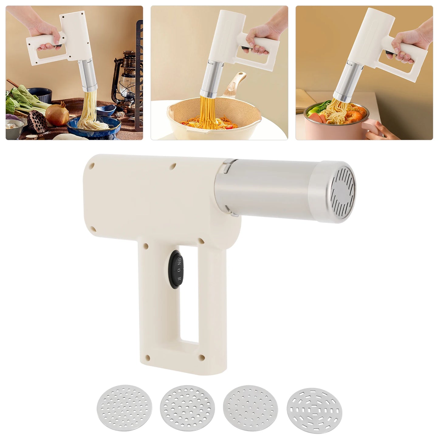 Electric Stainless Steel Pasta Maker,White/Green 5 Molds Kitchen Pasta Machine 22*20.5cm for Home Kitchens
