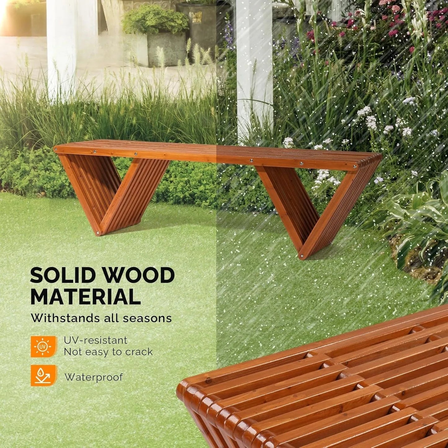Outdoor Wooden Bench, 63" All Weather Patio Bench Porch Bench, 600lb Capacity Outdoor Backless Benches for Yard Park Gard