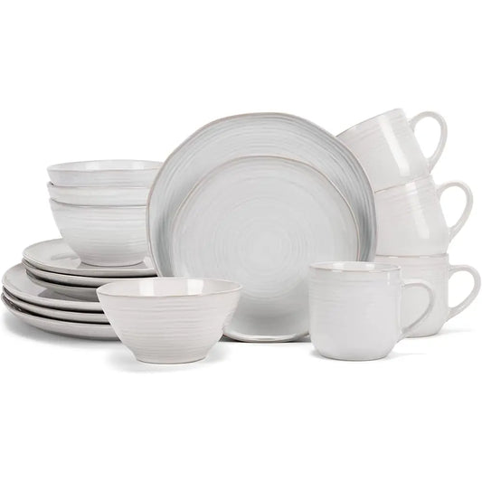 Reactive Glaze Farmhouse Rustic Boho Ceramic Stoneware Dinnerware 16 Piece Plate Bowl Mug Dish Set - Service For 4, Classic