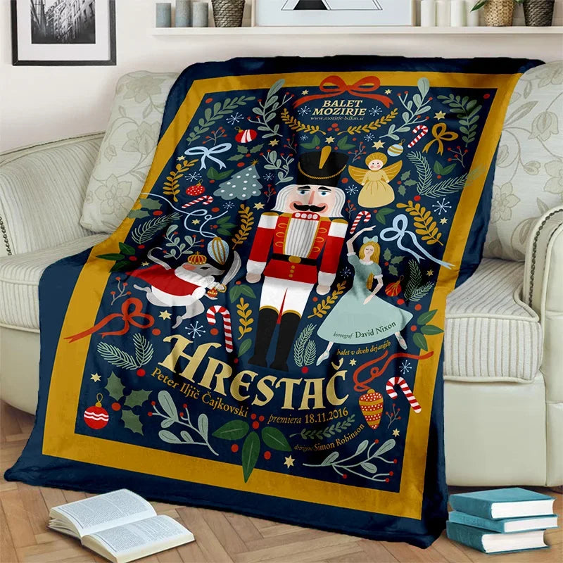 Nutcracker Christmas Tree Cartoon Blanket,Soft Throw Blanket for Home Bedroom Bed Sofa Picnic Travel Office Cover Blanket Kids