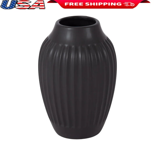Ribbed Matte Black Ceramic Curved Vase Decorative Home Accent Ideal Floral Arrangements or Tabletop Display Gift All Occasions