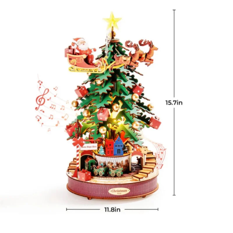 Robotime 3D Wooden Puzzles Music Box Christmas Melody Tree Wooden Model Kits for Adults to Build Best Gifts for Adults and Kids