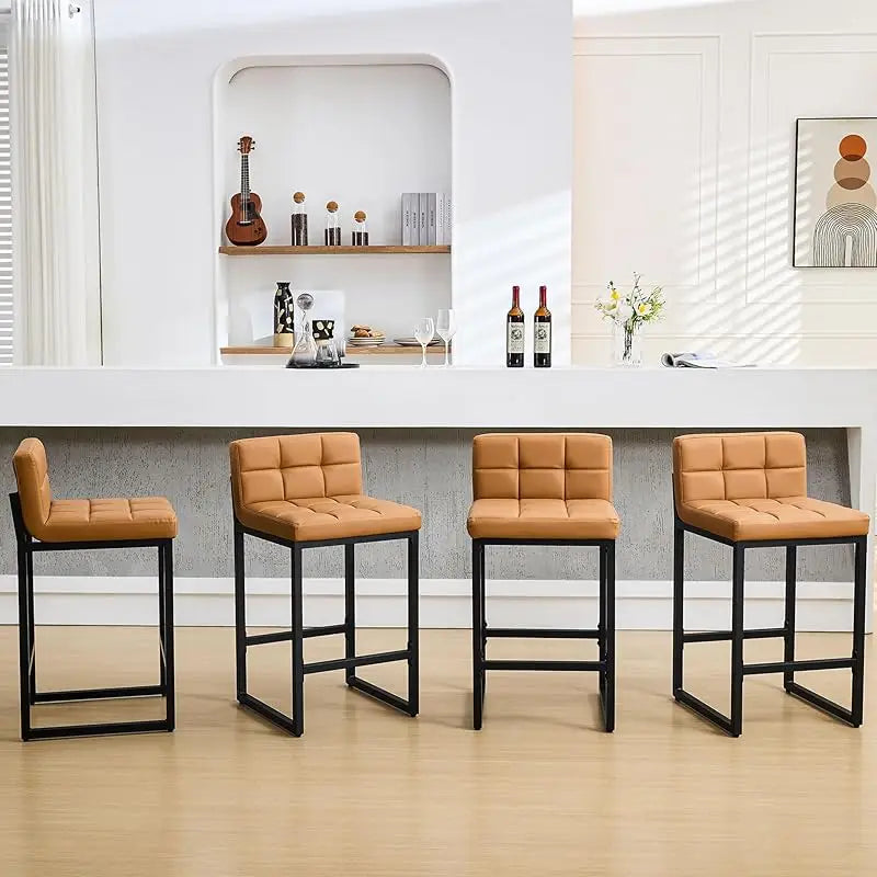 TTY Set of 3, Upholstered PU Leather Counter Height Barstools with Low Back and Thickened Metal Legs, Modern UE