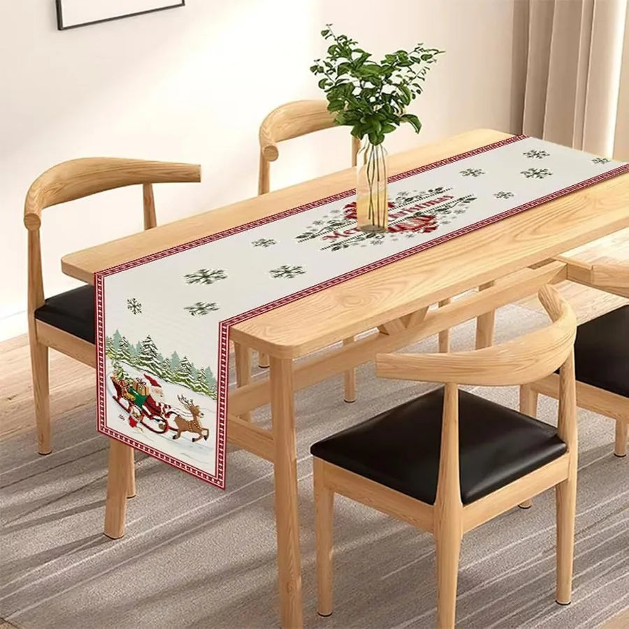 Christmas Reindeer Sleigh Table Runner 13x72 Ih Santa Claus Sleigh Xmas Trees Seasol Winter Kitchen Dinning Table Decoration fo