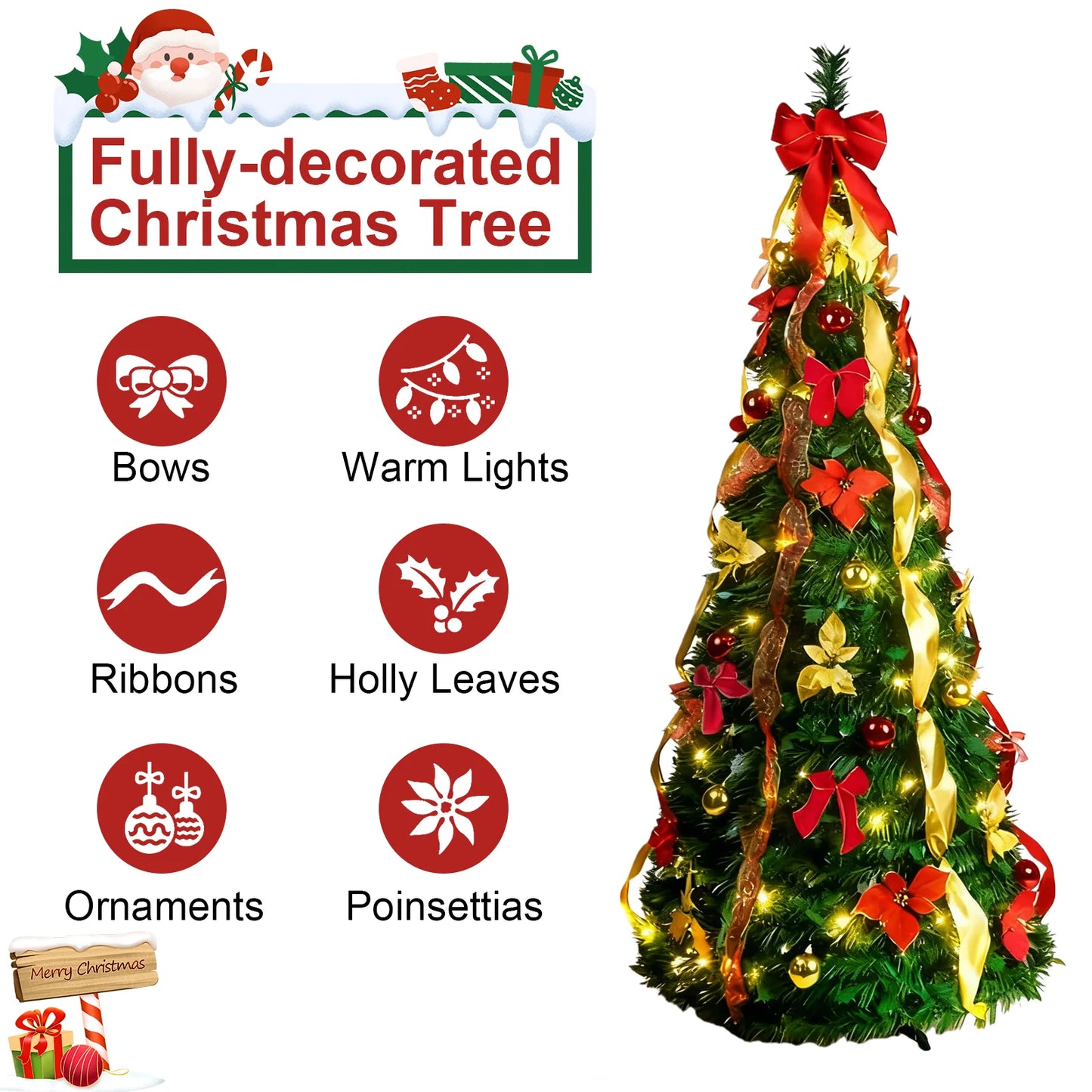 6-Foot Quick-Assembly Realistic Christmas Tree Sturdy Plastic/Metal Base - Easy to Set Up for Home, Office, And Party Use.
