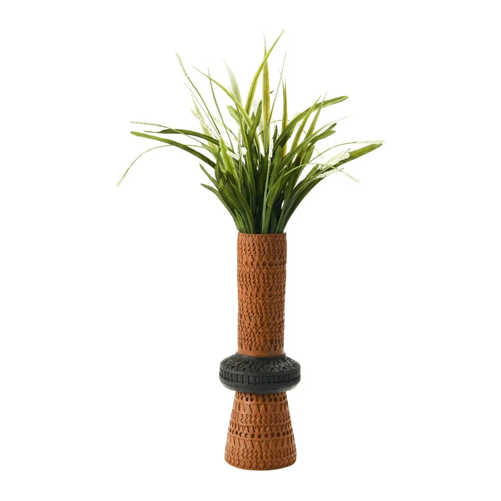 Handmade Debossed Terracotta Vase Floral Plant Holder Boho Decor Creative Home Accent Unique Decorative Piece Dried Flowers