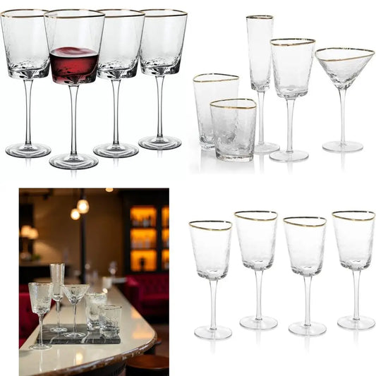Amalfi Style Triangular Glassware Set with Gold Rims - 4 Piece Wine Glasses