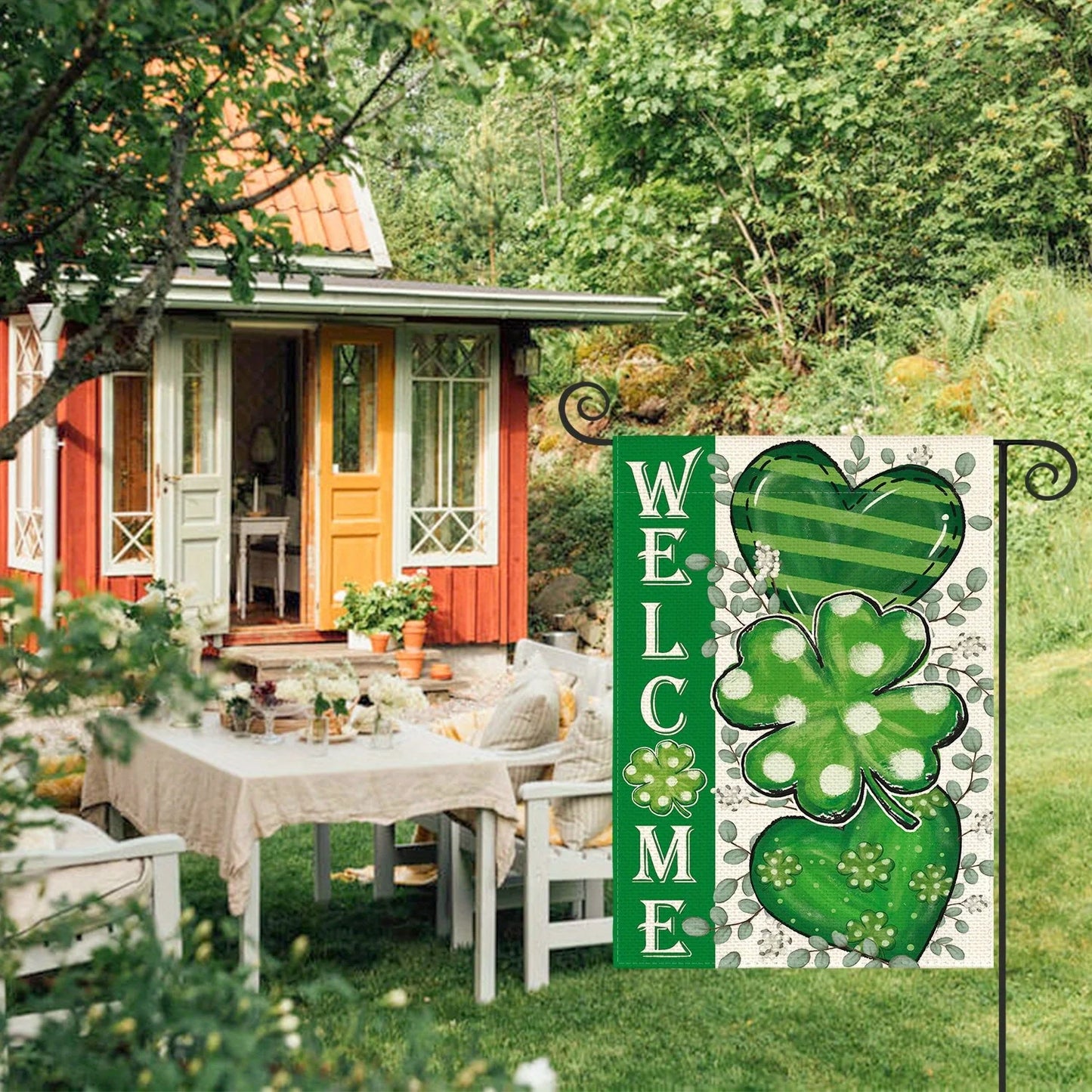 St. Patrick's Day Welcome Garden Flag - 12x18 Inch, Dual-Sided Durable Polyester, Heart & Clover Design for Outdoor Patio Decor,