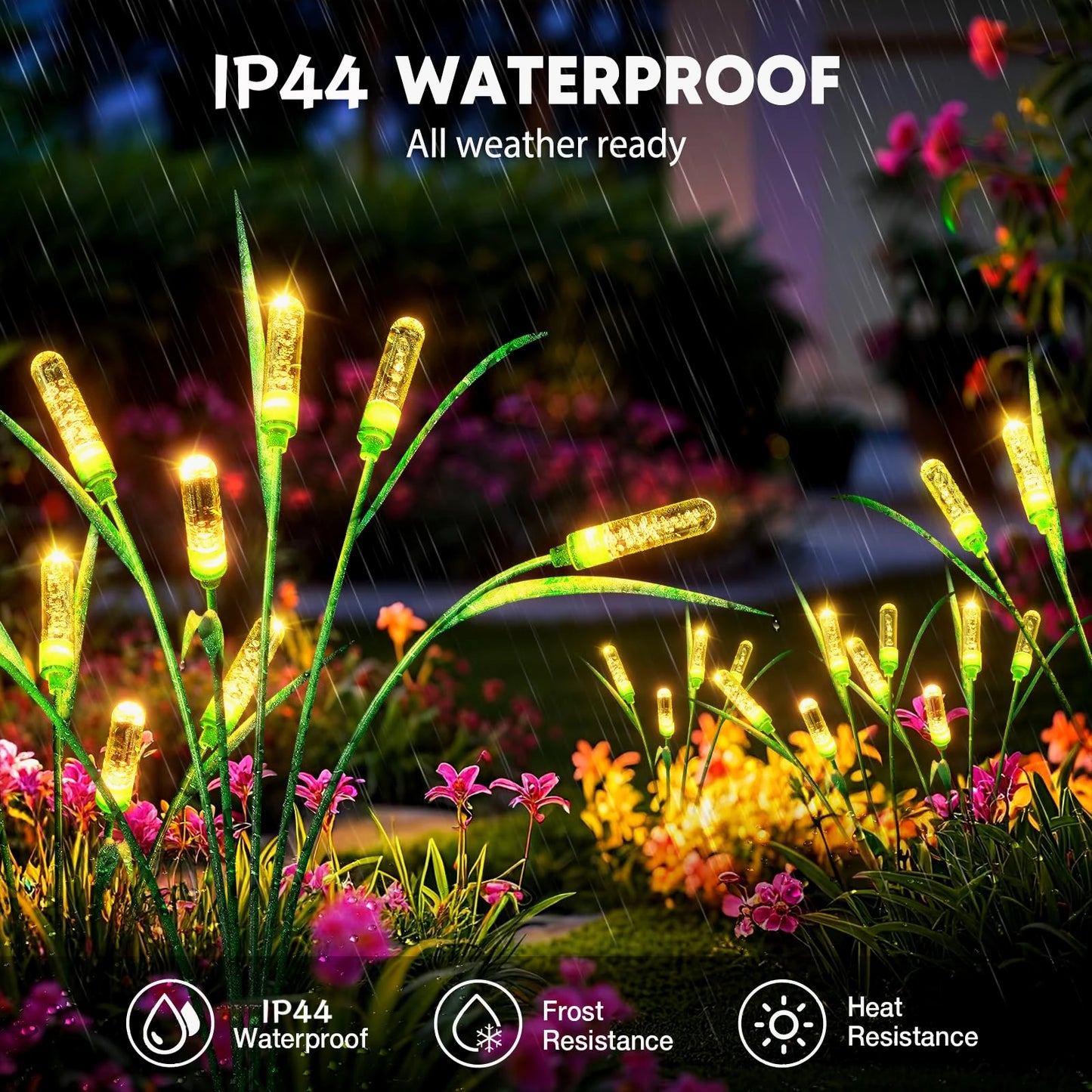 4/8 Set Solar Cattail LED Lights - Outdoor IP44 Waterproof, Auto-On Dusk, Swaying Firefly Glow, Garden Porch Holiday Decor